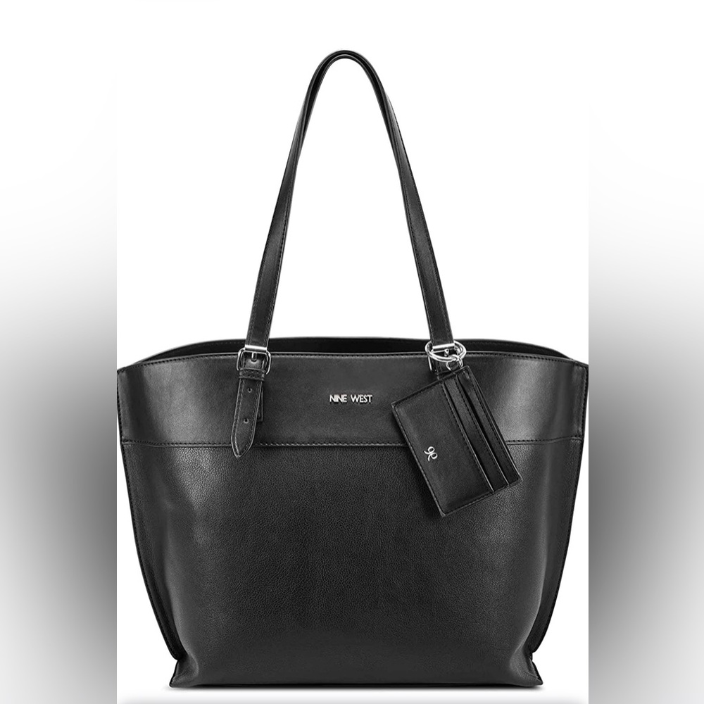 Nine West Black Doralia Tote Bag. With attached card holder that can be removed.